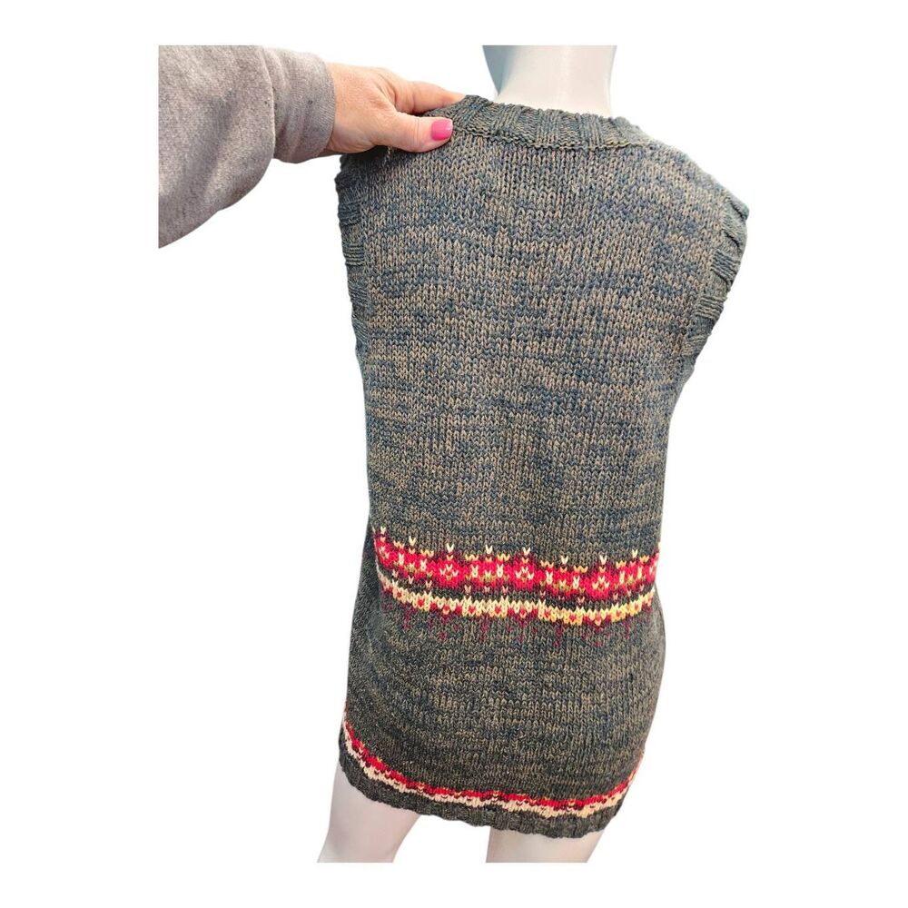 Tiara International 80's Green Knit Cardigan Sweater Vest Womens Medium Cottage - Picture 6 of 9